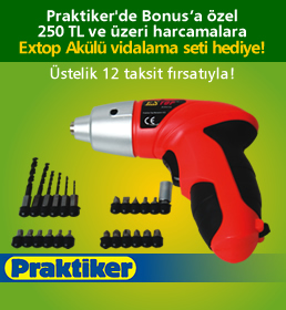 Praktiker’de Bonus’a Özel 250 TL Harcama Yapana Akülü Vidalama Seti Hediye