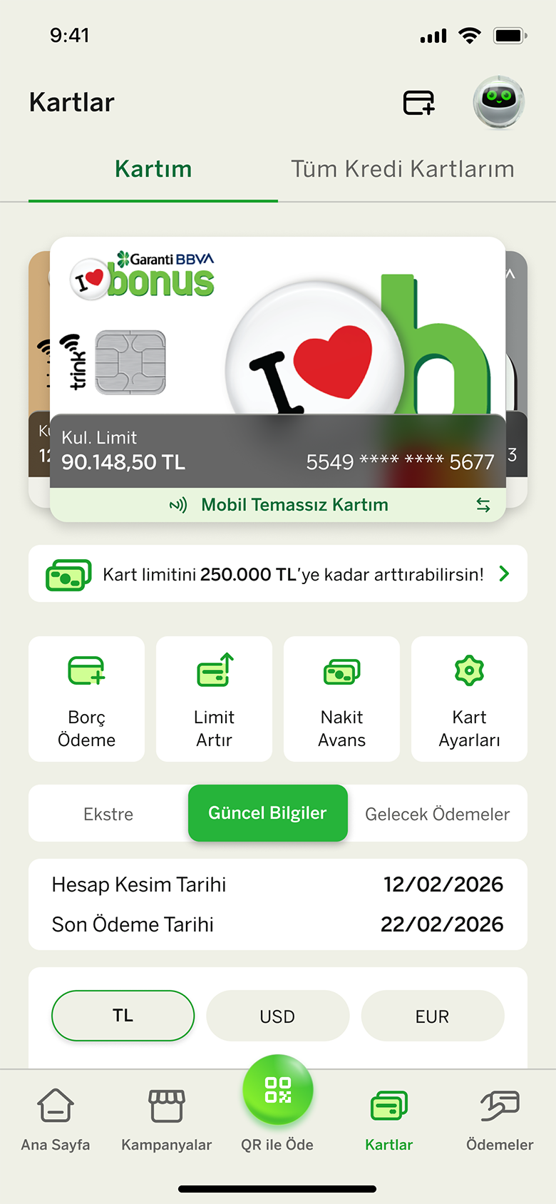 BonusFlaş - Kart Bilgileri Ekranı