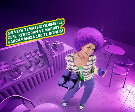 Size özel QR veya Temassız Ödeme ile cafe restoran ve market harcamanıza 100 TL bonus!