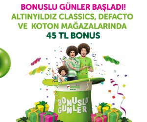 Altınyıldız Classics, DeFacto ve <br><span class="big">Koton'da 45 TL Bonus</span>
