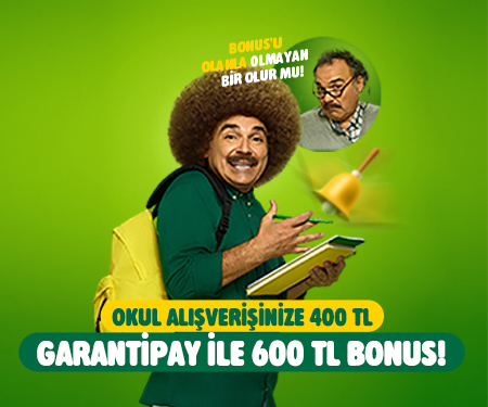 Okul alışverişinize 400 TL, <br> GarantiPay ile 600 TL bonus!