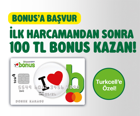 Yeni Bonus kart başvurunuza turkcell.com.tr/pasaj'da <br> 100 TL bonus!